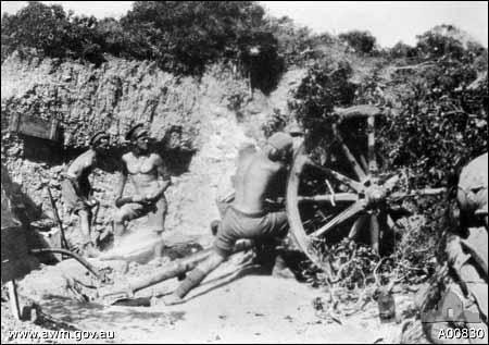 Australian 18lb Battery of the 9th Brigade
              in action at Gallipoli