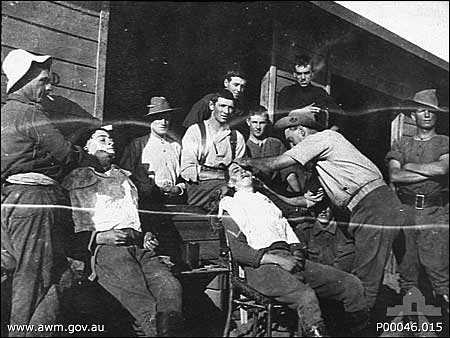 Mena, Egypt - Shave day for the 9th Battery,
              3rd F.A.B