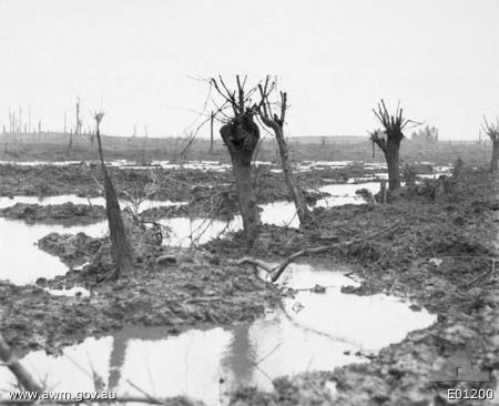 Zonnebeke swamp on the first day of battle
              at Passchendaele